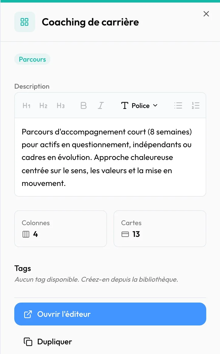 La fiche du modèle Bilan+ « Coaching de carrière »
