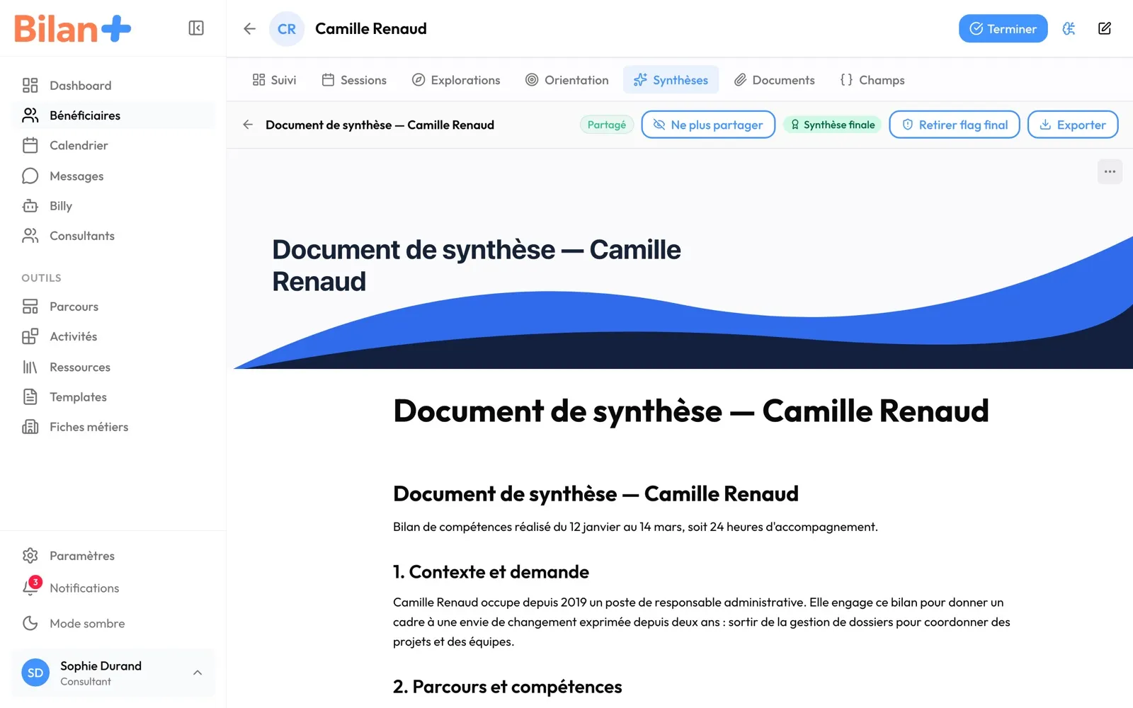 L'éditeur d'une synthèse partagée et désignée comme synthèse finale